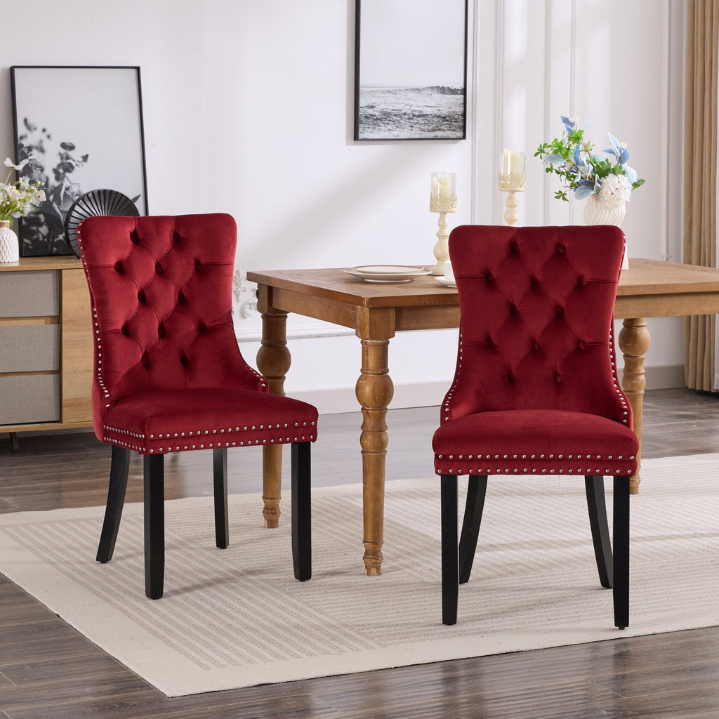 Classic Velvet Dining Chairs,  High-end Tufted Solid Wood Contemporary Velvet Upholstered Dining Chair with Wood Legs Nailhead, SET OF 2,Burgundy, Wine Red,SW2001WR - Grand Goldman Shop