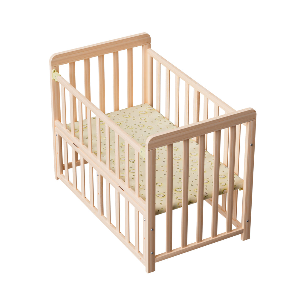 Portable Pine Wood Bedside Bassinet with 3 Heights, Natural Wood Mini Crib for Newborns 0-36 Months, Space-Saving Design - Gr
