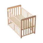 Portable Pine Wood Bedside Bassinet with 3 Heights, Natural Wood Mini Crib for Newborns 0-36 Months, Space-Saving Design - Gr
