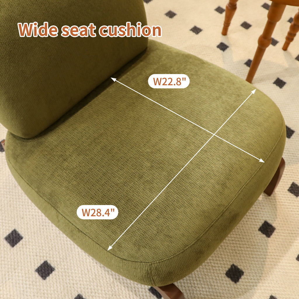 Cute Accent Chair with Solid Wood Legs, Velvet Living Room Chair with Soft Cushion, Cozy Bedroom Chair, Comfy Armless Reading Chair for Apartment, Waiting Room, Balcony (Green) - Grand Goldman Shop