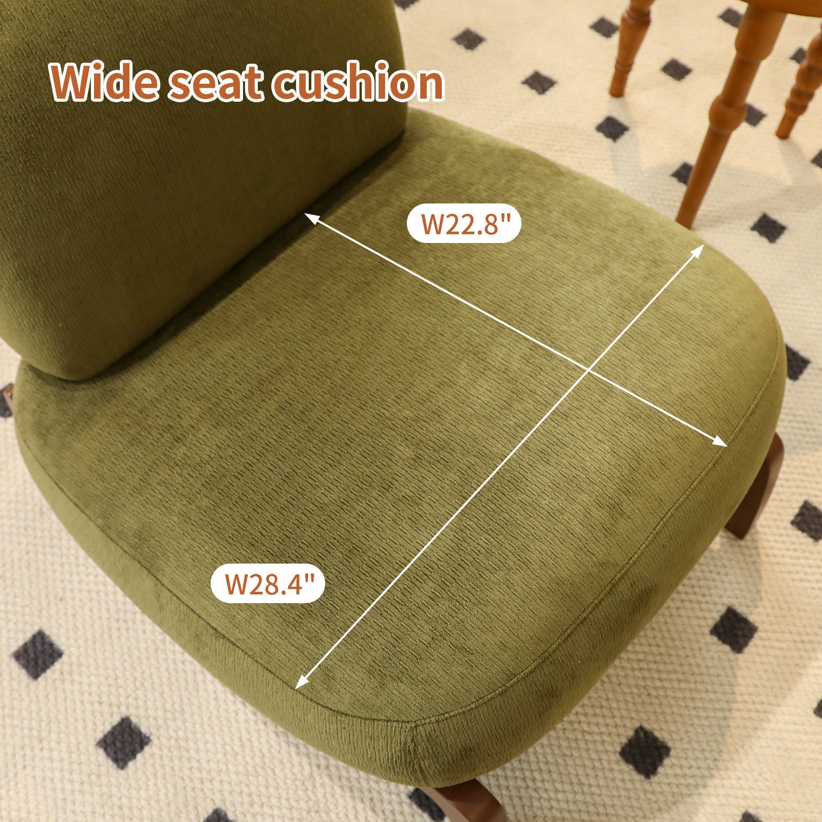 Cute Accent Chair with Solid Wood Legs, Velvet Living Room Chair with Soft Cushion, Cozy Bedroom Chair, Comfy Armless Reading Chair for Apartment, Waiting Room, Balcony (Green) - Grand Goldman Shop