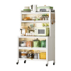 65'' Tall Kitchen Bakers Rack with Flip Door Cabinet, 5 Tier Multifunctional Microwave Stand Buffet, Coffee Bar, Kitchen Pantry Storage Cabinet Shelf, Quick Assembly, White - Grand Goldman Shop