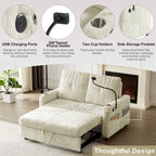 Modern 53.9' Loveseat Pull-out Sofa Bed with Adjustable Backrest, Cup Holders, Charging Ports & Side Storage in Beige Chenille - Grand Goldman Shop
