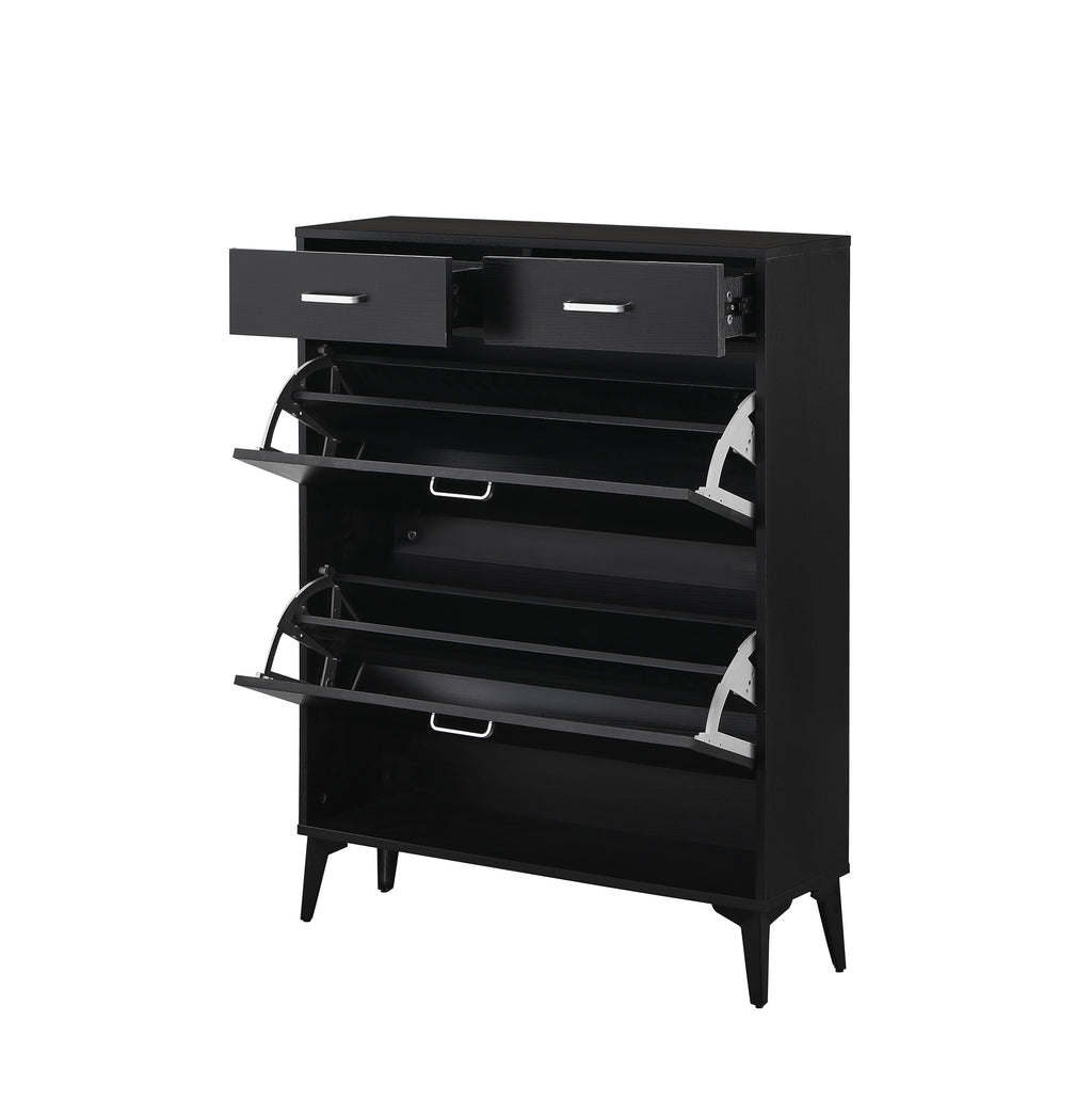 Large size Shoe Cabinet,Free Standing Tipping Bucket Shoe Rack Organizer with 2 Flip Drawers&2 Drawer,Modern Tipping Bucket for Entryway,Hallway,Bedroom-black - Grand Goldman Shop