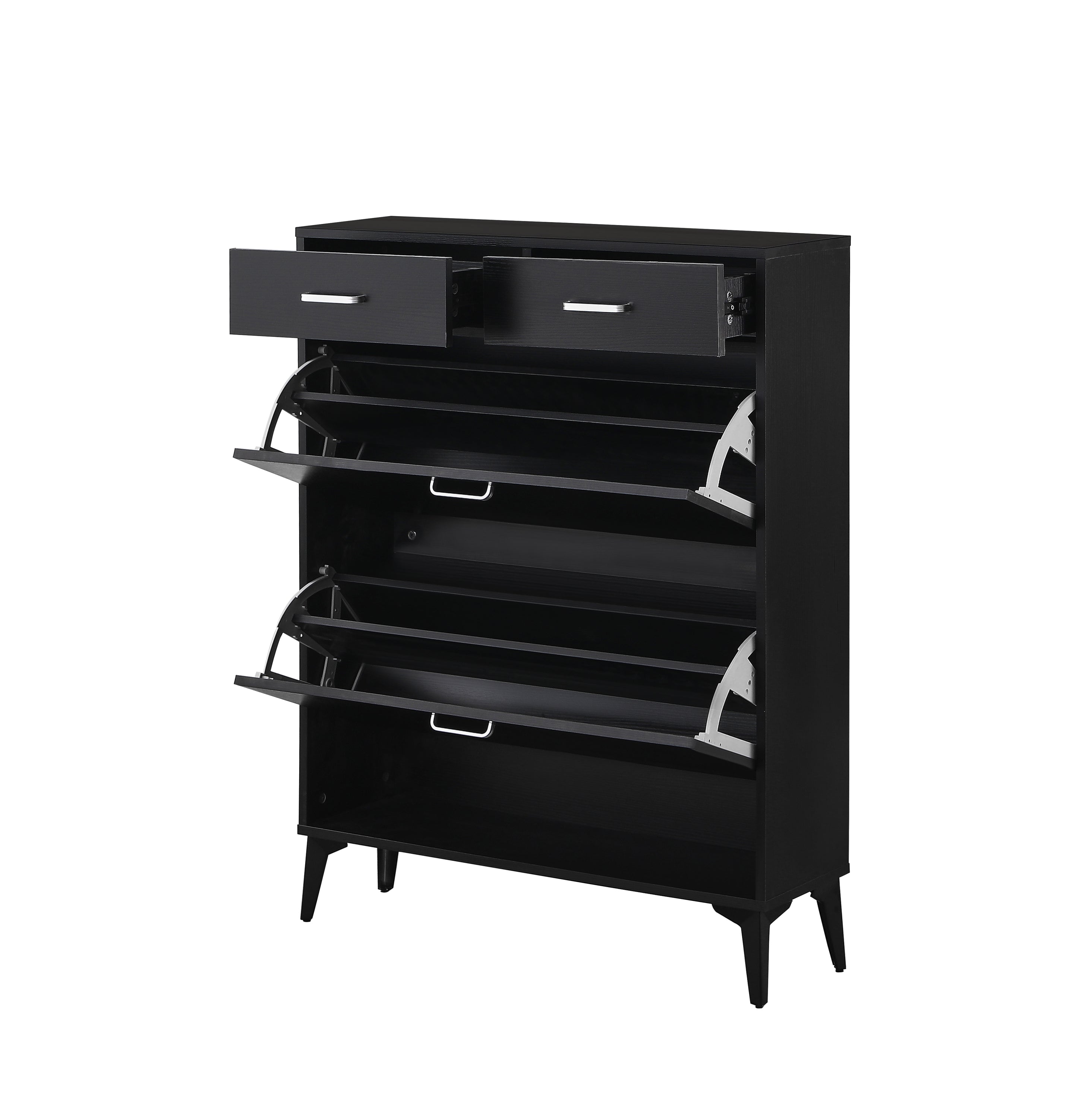 Large size Shoe Cabinet,Free Standing Tipping Bucket Shoe Rack Organizer with 2 Flip Drawers&2 Drawer,Modern Tipping Bucket for Entryway,Hallway,Bedroom-black - Grand Goldman Shop