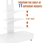 Versatile TV Stand with Push-Pull Drawer, Adjustable Height, Mobile Cart with Wheels, White MDF & Metal, 32-75 Inches - Grand Goldman Shop