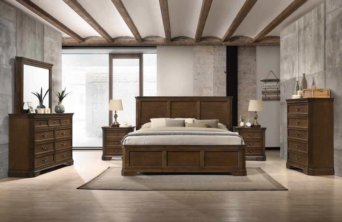 Maderne Traditional Wood Panel 6 pieces Queen Bed set with Dresser, Mirror, Two Nightstands, Chest - Grand Goldman Shop