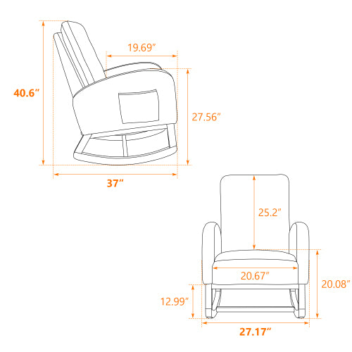 27.2'W Rocking Chair for Nursery, Polyester Glider Chair with High Back and Side Pocket, Rocking Accent Armchair with Rubber Wood Legs for Living Room/Bedroom.Black - Grand Goldman Shop
