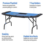 Soozier Poker Table Foldable, 72' Blackjack Table for 7 Players with Chip & Cup Holder, Blue Felt - Grand Goldman