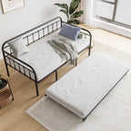 Twin Size Metal Daybed Frame with Trundle, Heavy Duty Steel Slat Support Sofa Bed Platform with Headboard, No Box Spring Needed, Black - Grand Goldman Shop