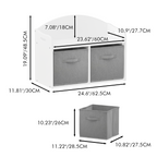 Kids Wooden Toy Box Bench with Collapsible Fabric Drawers, White MDF Storage Cabinet Organizer, 24.6 x 11.8 x 19.1 inches - G