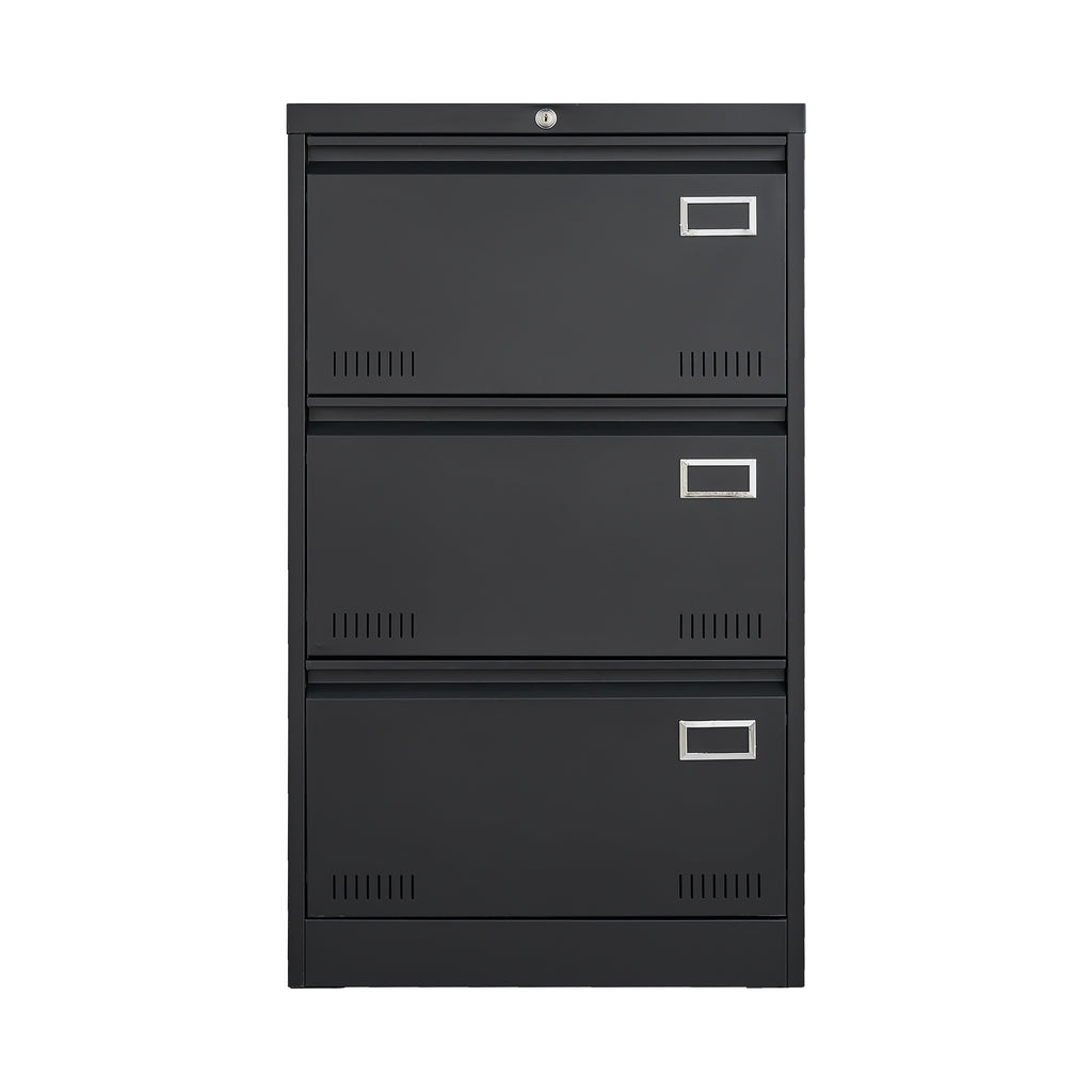 Black Metal 3-Drawer Lateral Filing Cabinet with Lock for Home and Office | Premium Home Decor - Grand Goldman