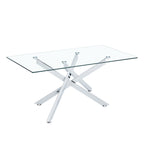 39.37' Rectangular Clear Tempered Glass Coffee Table,Stylish Design with Silver Chrome Plated Metal Legs, Coffee Table for Living Room - Grand Goldman Shop