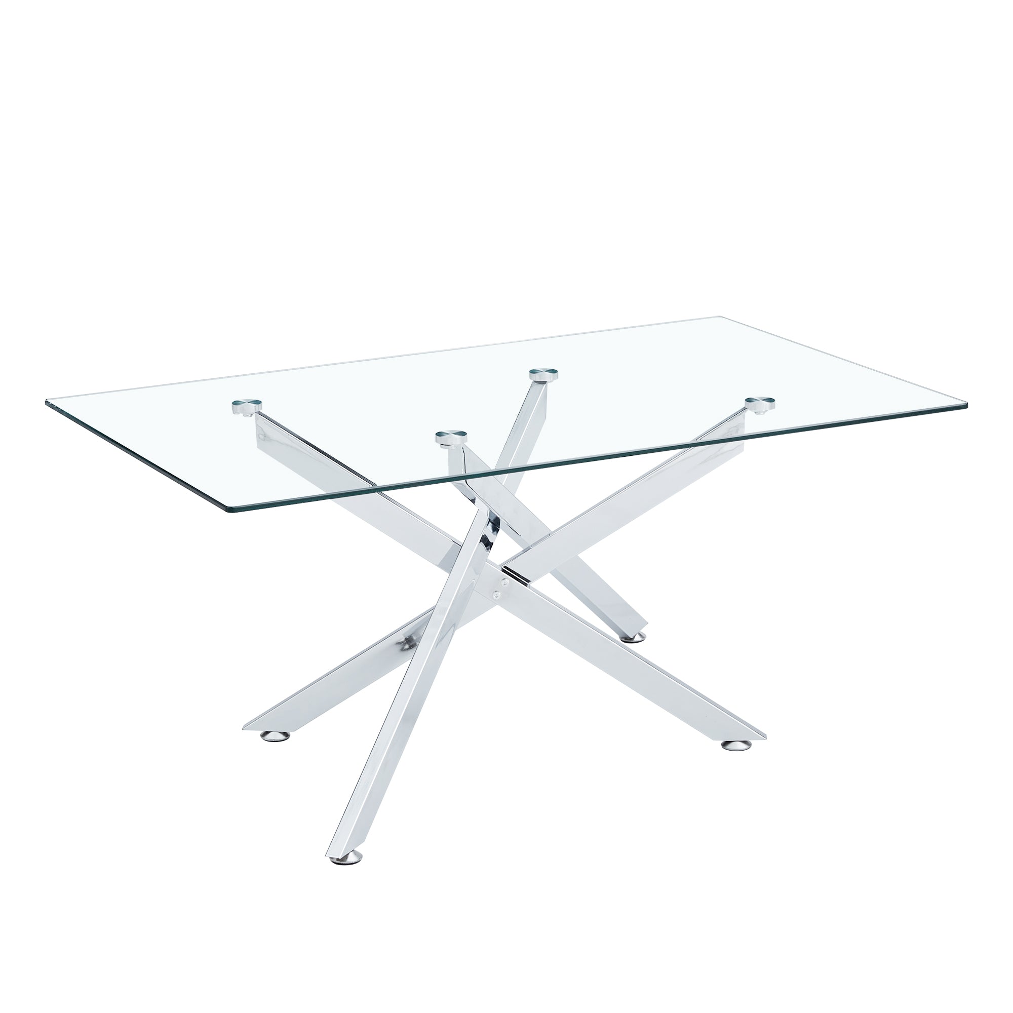 39.37' Rectangular Clear Tempered Glass Coffee Table,Stylish Design with Silver Chrome Plated Metal Legs, Coffee Table for Living Room - Grand Goldman Shop