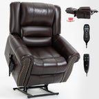 Power Lift Recliner Chair Heat Massage Dual Motor Infinite Position Up to 350 LBS, Faux Leather, Heavy Duty Motion Mechanism with USB Ports, Brown - Grand Goldman Shop