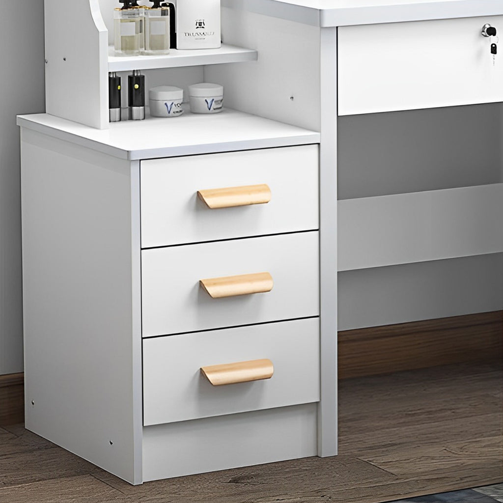 Fashion Vanity Desk with Mirror and Lights for Makeup and Chair, White MDF Vanity Set with 3 Color Adjustable LED Lighting, 4 Drawers - Grand Goldman Shop