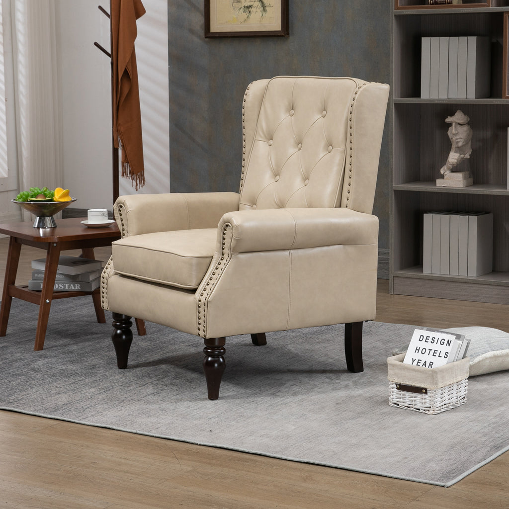 Modern Accent Chair Lounge Chair with Sturdy Wood Legs in Camel PU Leather for Living Room and Bedroom - Grand Goldman Shop