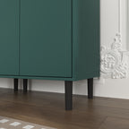 Tempered Glass Door Tall Storage Bookcase with adjustable board, 4 doors MDF painting finished cabinet, Green, Living room Bedroom storage - Grand Goldman Shop