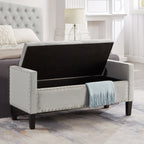 Upholstered Tufted Button Storage Bench with nails trim,Entryway Living Room Soft Padded Seat with Armrest,Bed Bench-Gray - Grand Goldman Shop