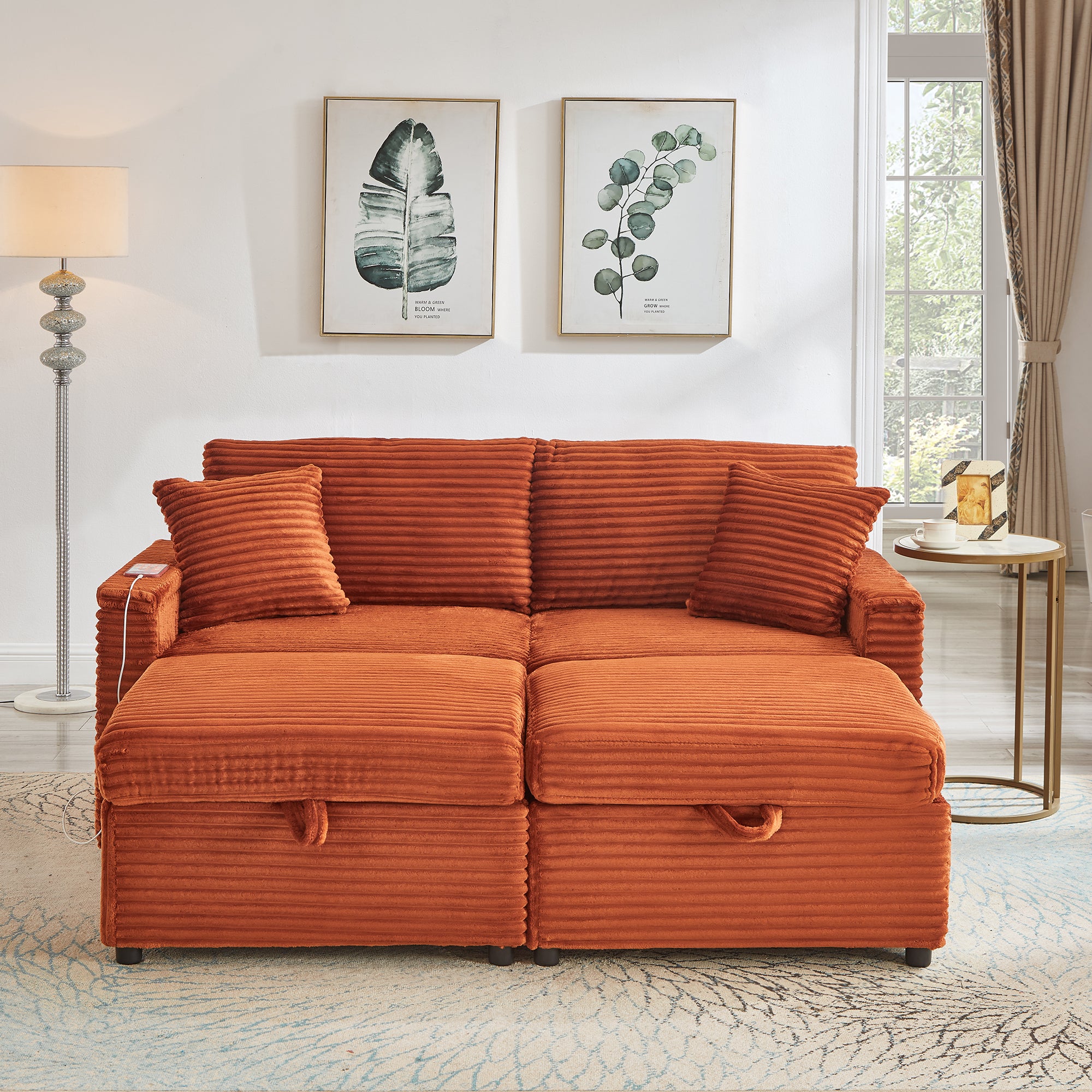Comfortable Fluffy Corduroy Lazy Sofa, Storage Space for Big Loveseat, Super Soft Chaise Lounge with Double Ottomans and Table Board,Suitable for Chailiving - Grand Goldman Shop