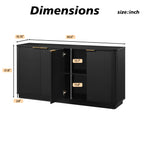 63' Vertical Stripe Buffet Cabinet Sideboard with stoarge, Curved wave Design, TV Stand, for Bedroom, Living Room, Hallway, Black,63''W x 15.75''D x 31.5''H. - Grand Goldman Shop