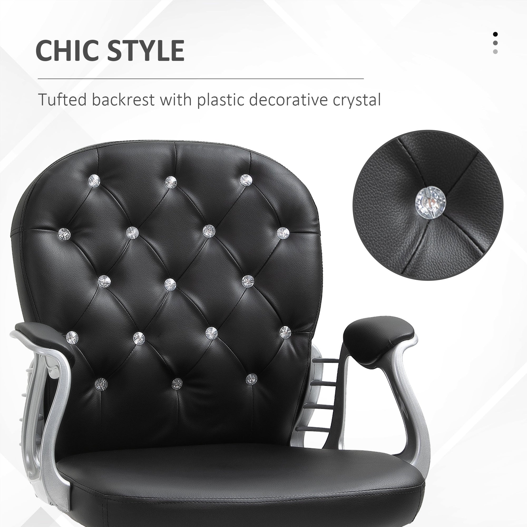Vinsetto PU Leather Home Office Chair, Button Tufted Desk Chair with Padded Armrests, Adjustable Height and Swivel Wheels, Bl