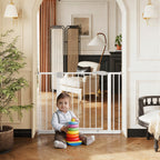 White Pressure-Mounted Baby Gate for Stairs, 29.5-44.1' Wide, Steel and ABS Construction, Easy Walk-Through Design for Kids a