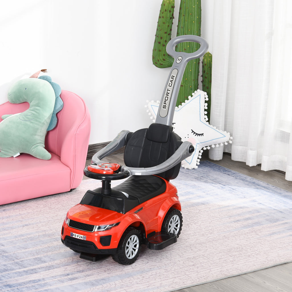 Aosom 2 In 1 Push Cars for Toddlers Kid Ride on Push Car Stroller Sliding Car with Horn Music Light Function Secure Bar Ride 