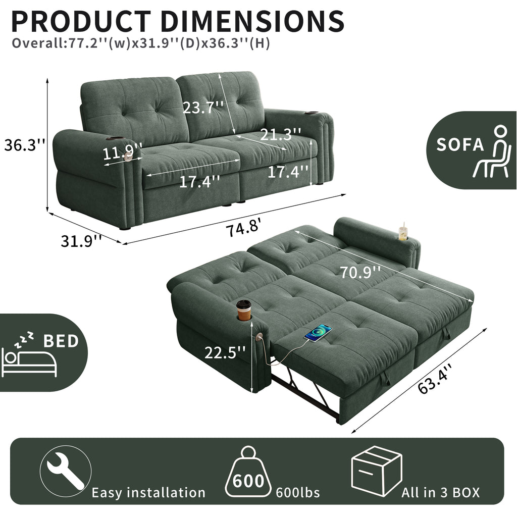 It is a multi-functional sofa, a 77-inch convertible sofa bed, and a 2-in-1 piece suitable for both sitting and lying down. Made of  Chenille fabric, it is suitable for living rooms, bedrooms - Grand Goldman Shop