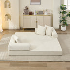 Comfy Convertible Folding Mattress Couch, Floor Sofa Bed, Chenille Floor Sofa with Armrest, Floor Sofa Lounge Couch for Living Room Bedroom Lounge Studio-Beige - Grand Goldman Shop