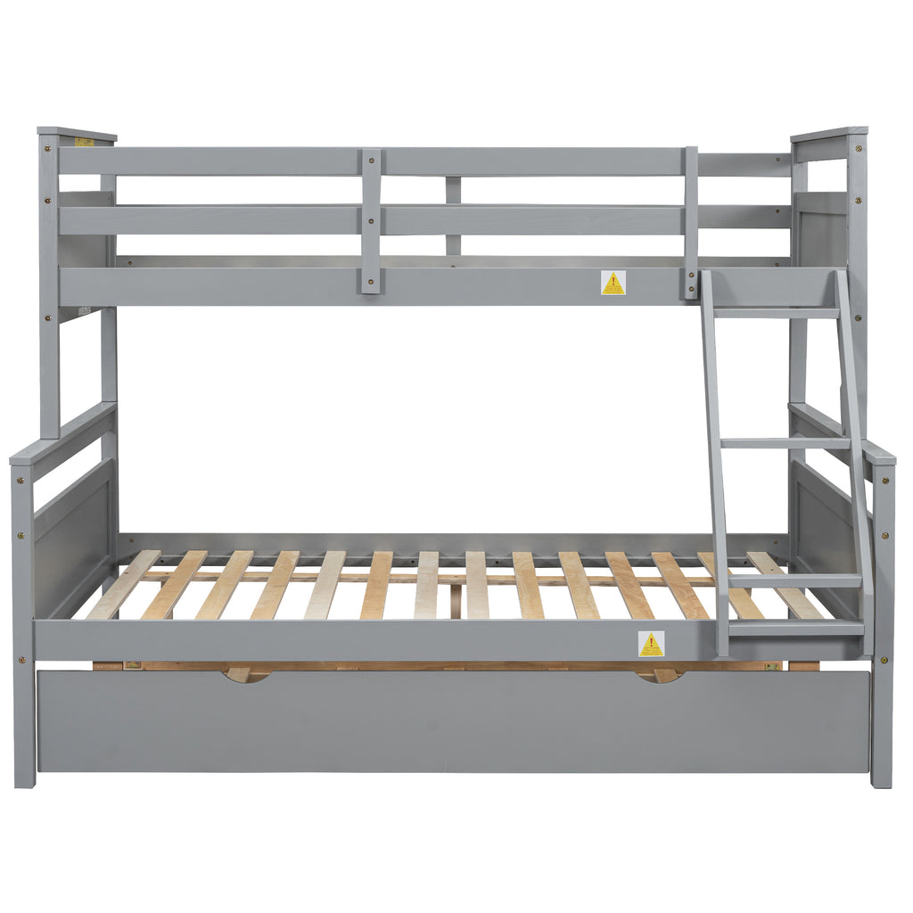 Gray Twin Over Full Bunk Bed with Ladder and Twin Trundle, Pine Wood Frame, 79.3''L x 57.1''W x 61.3''H - Grand Goldman Shop