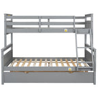 Gray Twin Over Full Bunk Bed with Ladder and Twin Trundle, Pine Wood Frame, 79.3''L x 57.1''W x 61.3''H - Grand Goldman Shop
