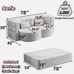 Modern Floor Sofa, with 2 Pillows, Convertible Teddy Fabric Foam Filled Bed, 15 inch Full Size Folding Mattress, Suitable for Living Room, Guest room, Game Room, Grey - Grand Goldman Shop
