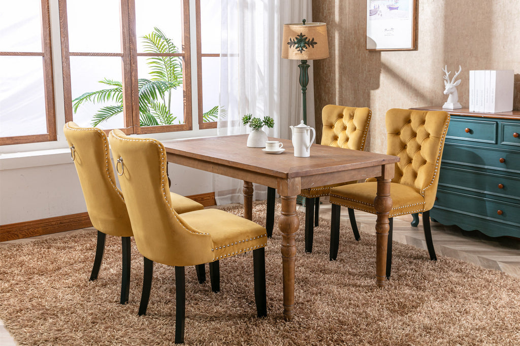 Nikki Collection Modern, High-end Tufted Solid Wood Contemporary Velvet Upholstered Dining Chair with Wood Legs Nailhead Trim 2-Pcs Set,Gloden, SW2001GL - Grand Goldman Shop