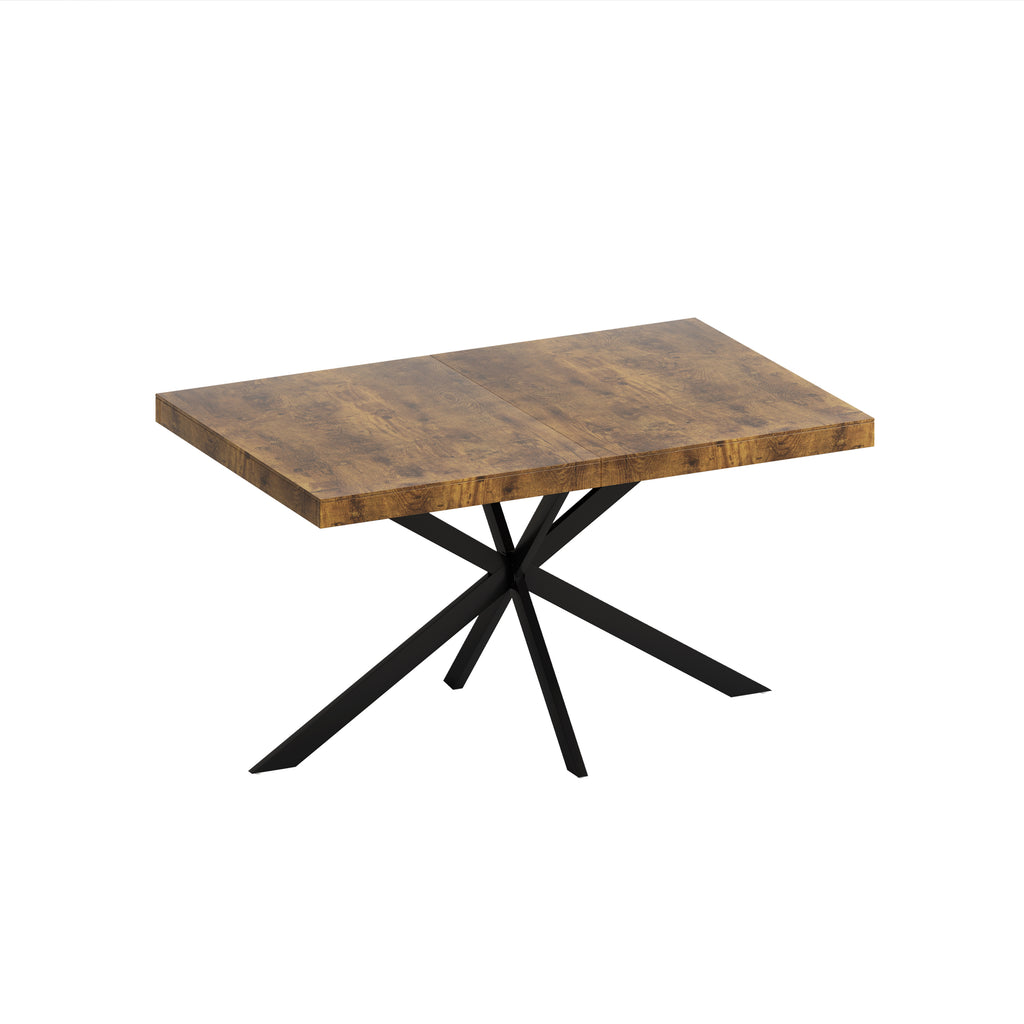 Retro Rectangular Stretch Dining Table with Antique Wood Top and Black Iron Base, Brown+Black, MDF+Metal, 55.11'-70.86'L - Grand Goldman Shop
