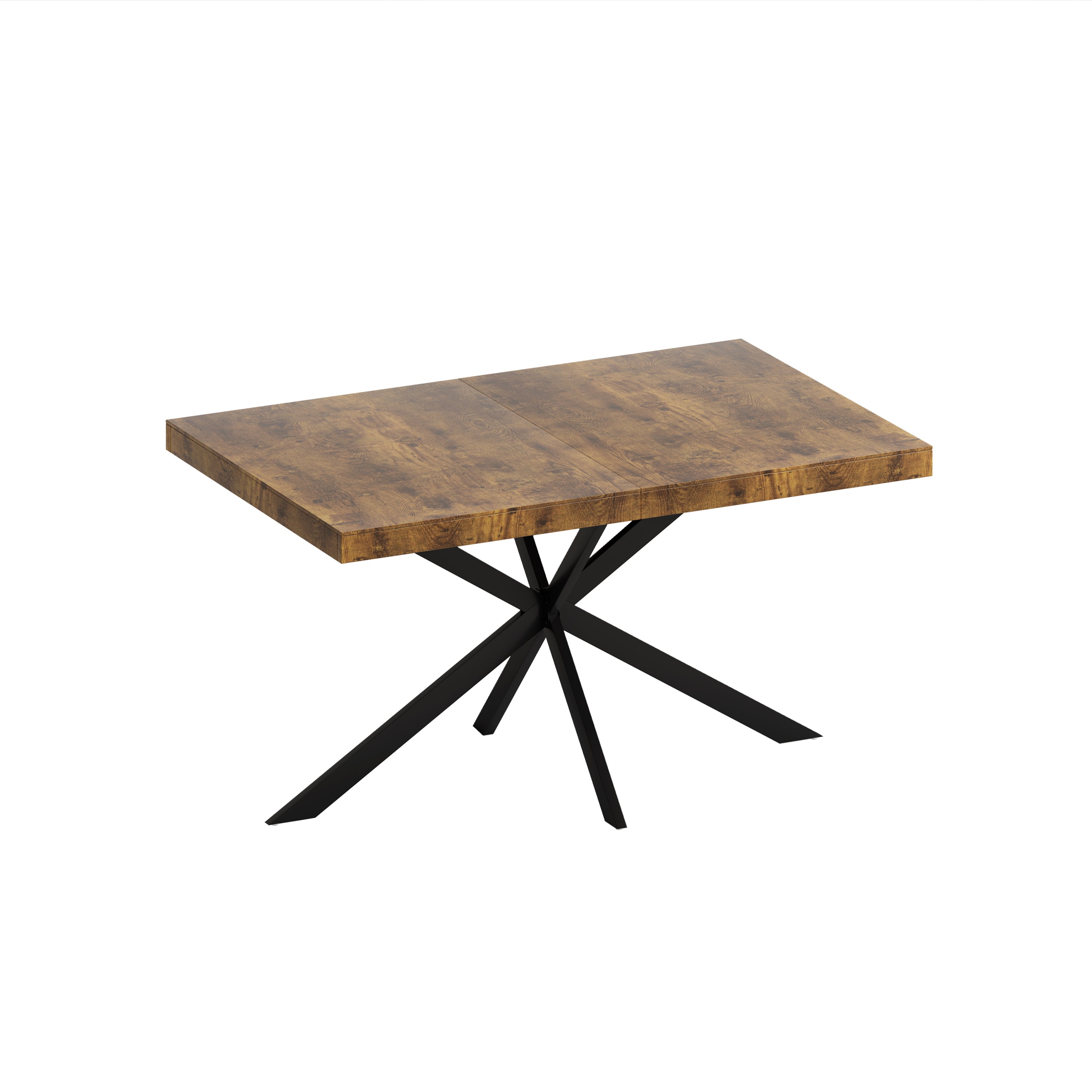 Retro Rectangular Stretch Dining Table with Antique Wood Top and Black Iron Base, Brown+Black, MDF+Metal, 55.11'-70.86'L - Grand Goldman Shop