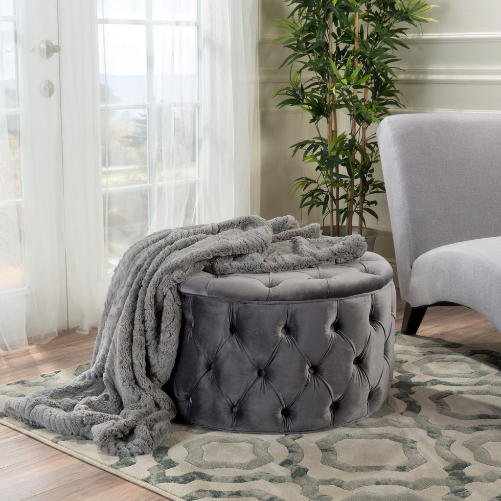 Modern Velvet Ottoman Footstool with Plush Cushioning in Grey - Grand Goldman Shop