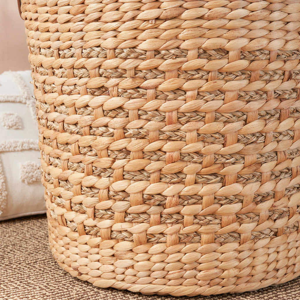 Isidore Water Hyacinth Woven Round Multi Use Storage Basket - 15.7' x 15.7' x 11.8' - Natural Brown - Grand Goldman Shop