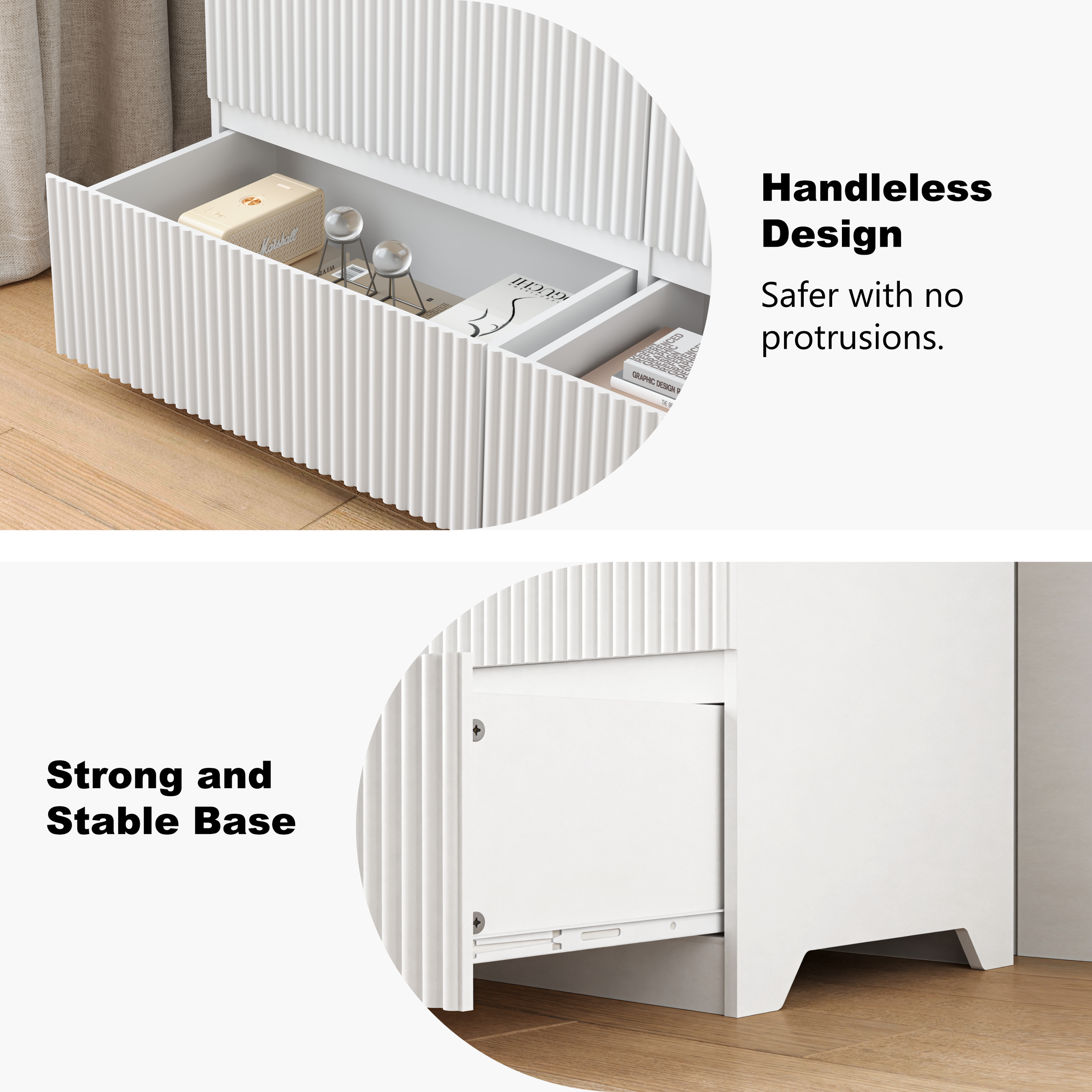 Modern White 6 Drawer Dresser, Wave Panel Drawer Fronts, Storage Cabinet, Versatile Chest of Drawers for Bedroom, Living Room - Sleek & Spacious Home Storage Solution - Grand Goldman Shop