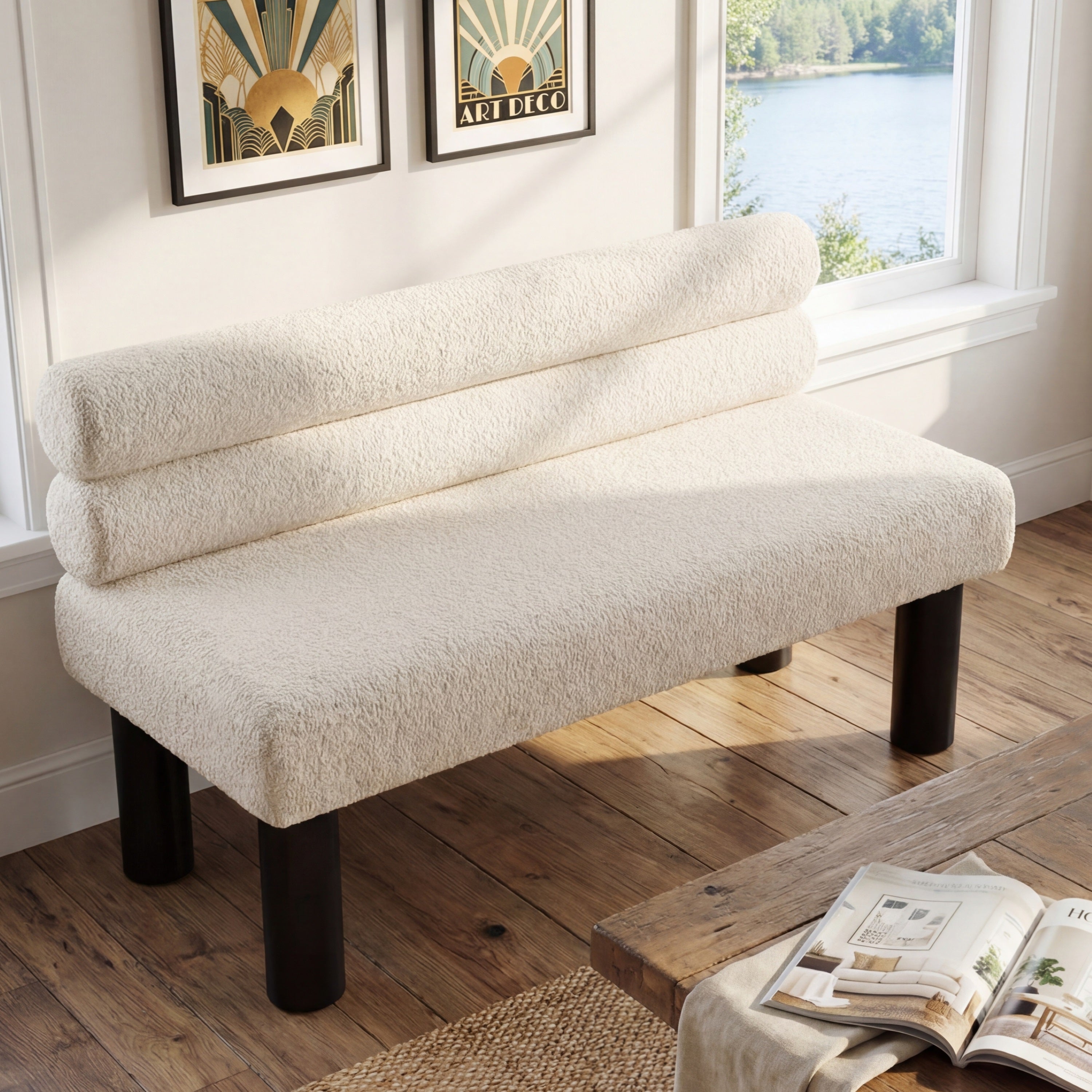 Upholstered Dining Bench, End of Bed, Entryway Bench, Ottoman for Dining Room, Bedroom, Living Room, Rubber Wood Leg 300 LBS Support, Beige - Grand Goldman Shop