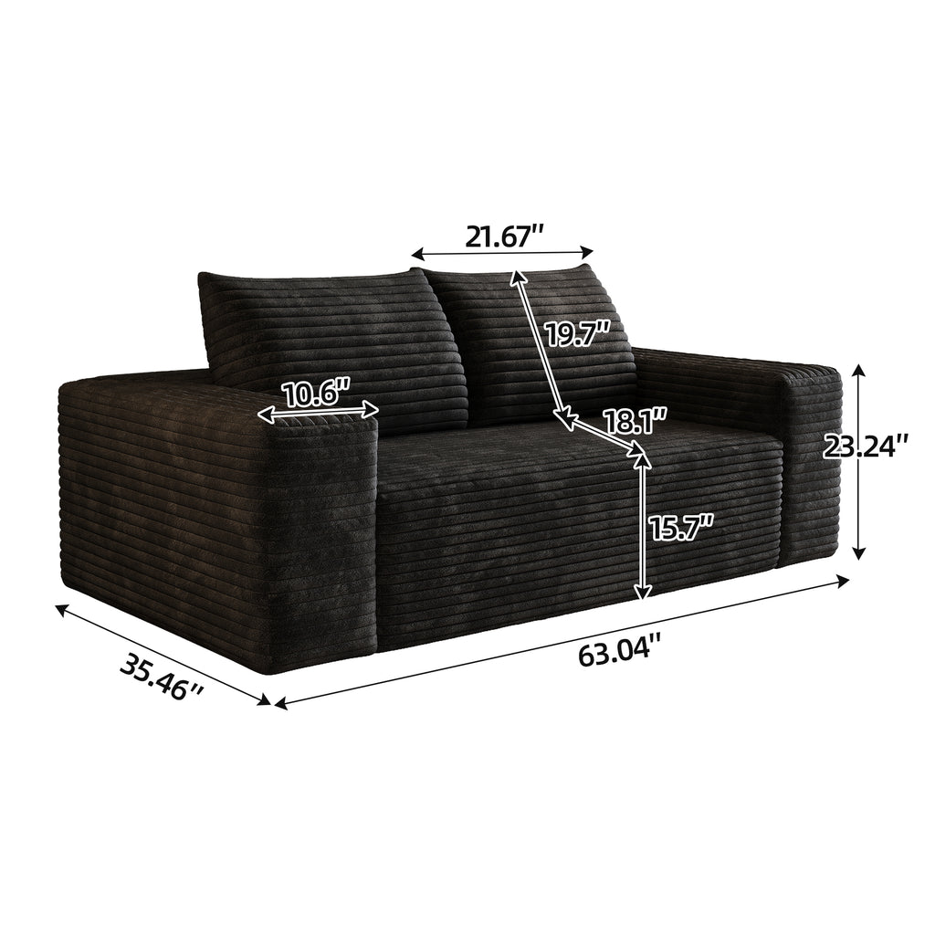63' 2Setaser Sofa,Corduroy Fabric,Deep Seat Couches,Comfy Loveseat Sofa,No Assembly,1pcs for Living room, Bedroom,Conference room ,Apartment,Black - Grand Goldman Shop