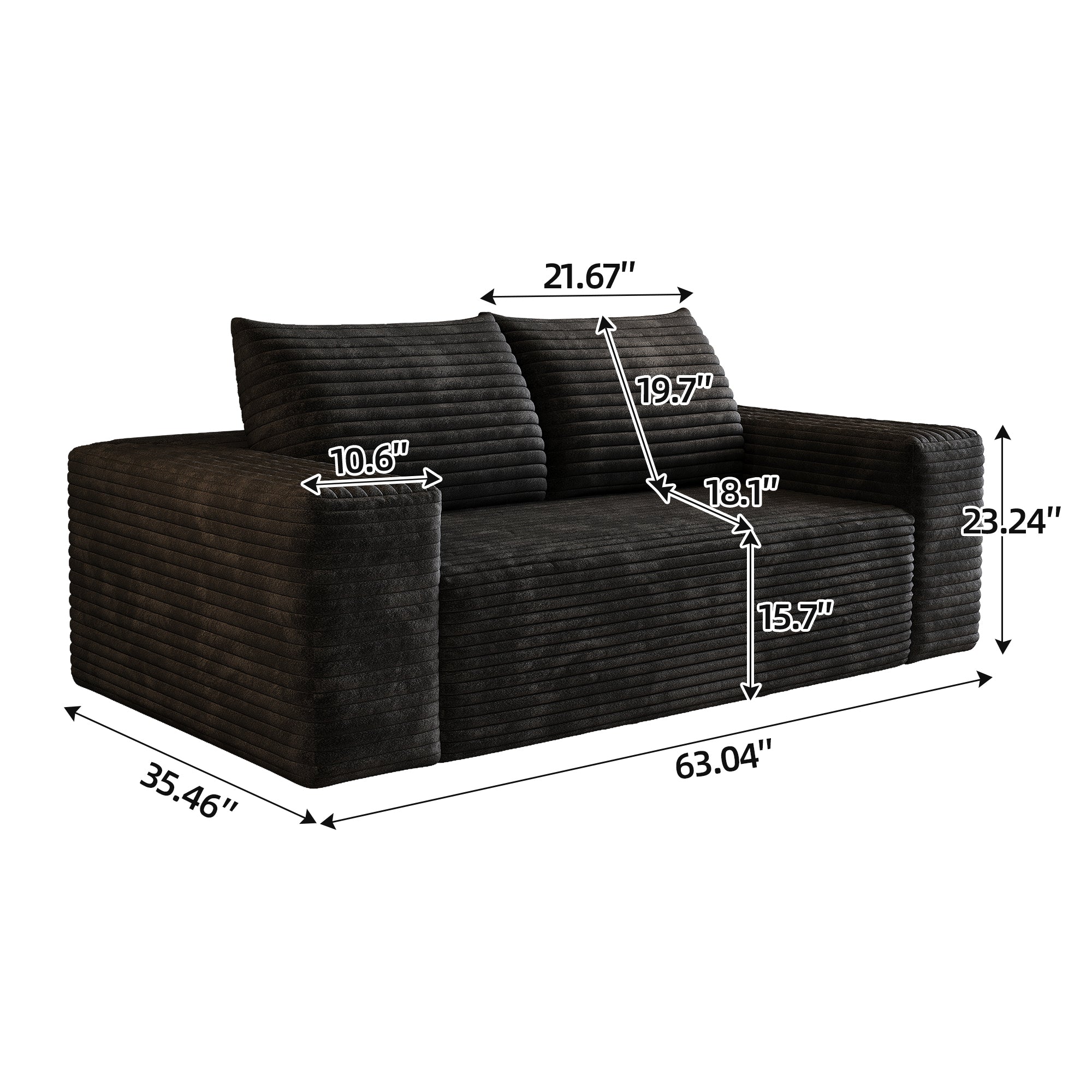 63' 2Setaser Sofa,Corduroy Fabric,Deep Seat Couches,Comfy Loveseat Sofa,No Assembly,1pcs for Living room, Bedroom,Conference room ,Apartment,Black - Grand Goldman Shop