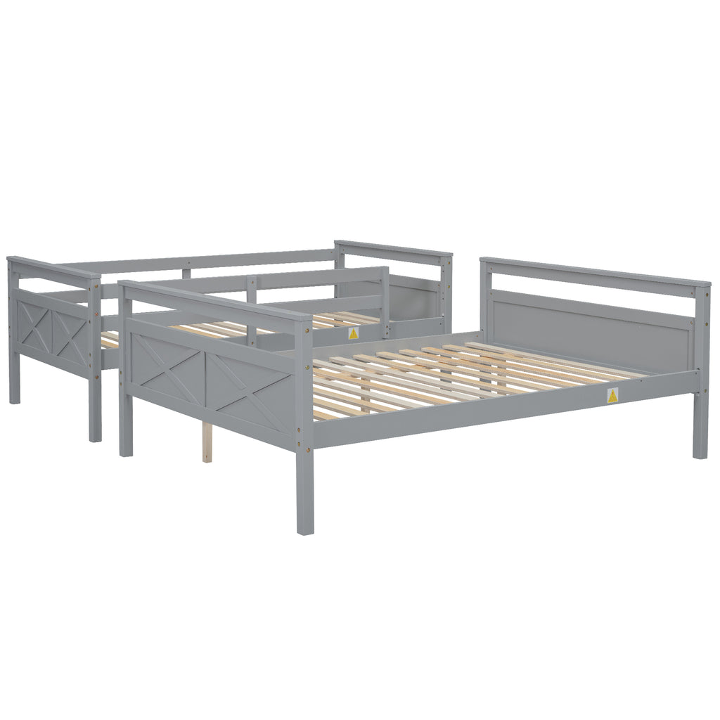 Gray Twin over Full Bunk Bed with Ladder and Safety Guardrail, Pine Wood and MDF, 79.3''L x 57.1''W x 61.3''H - Grand Goldman Shop