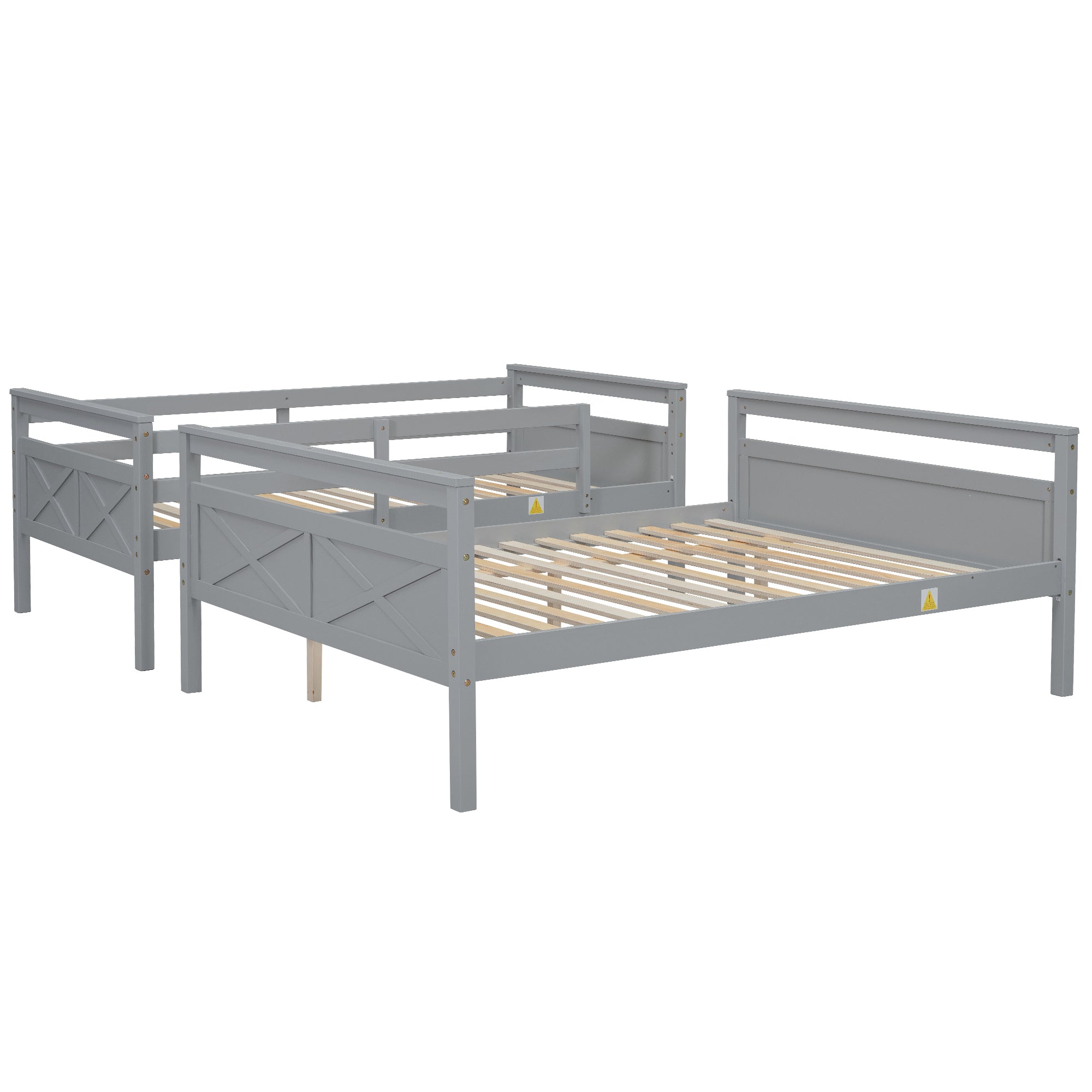 Gray Twin over Full Bunk Bed with Ladder and Safety Guardrail, Pine Wood and MDF, 79.3''L x 57.1''W x 61.3''H - Grand Goldman Shop