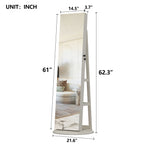 360°Swivel Jewelry Cabinet with Full Length Mirror, 360°Rotating Standing Jewelry Armoire Organizer, Lockable Storage Cabinet, Interior Lighted Mirror, White - Grand Goldman Shop