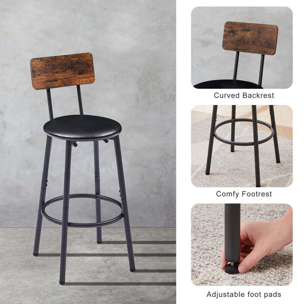 Bar Table Set with 2 Bar stools PU Soft seat with backrest, Rustic Brown, 43.31'' L x 15.75'' W x 35.43'' H. - Grand Goldman Shop
