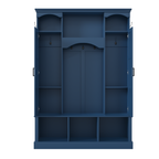 ON-TREND Modern All-in-One Hall Tree with Adjustable Shelves, Classic Arched Farmhouse Storage Bench with Dual Side Cabinets, Elegant Entryway Organizer with 7 Hooks for Mudroom, Hallway, Blue - Grand Goldman Shop