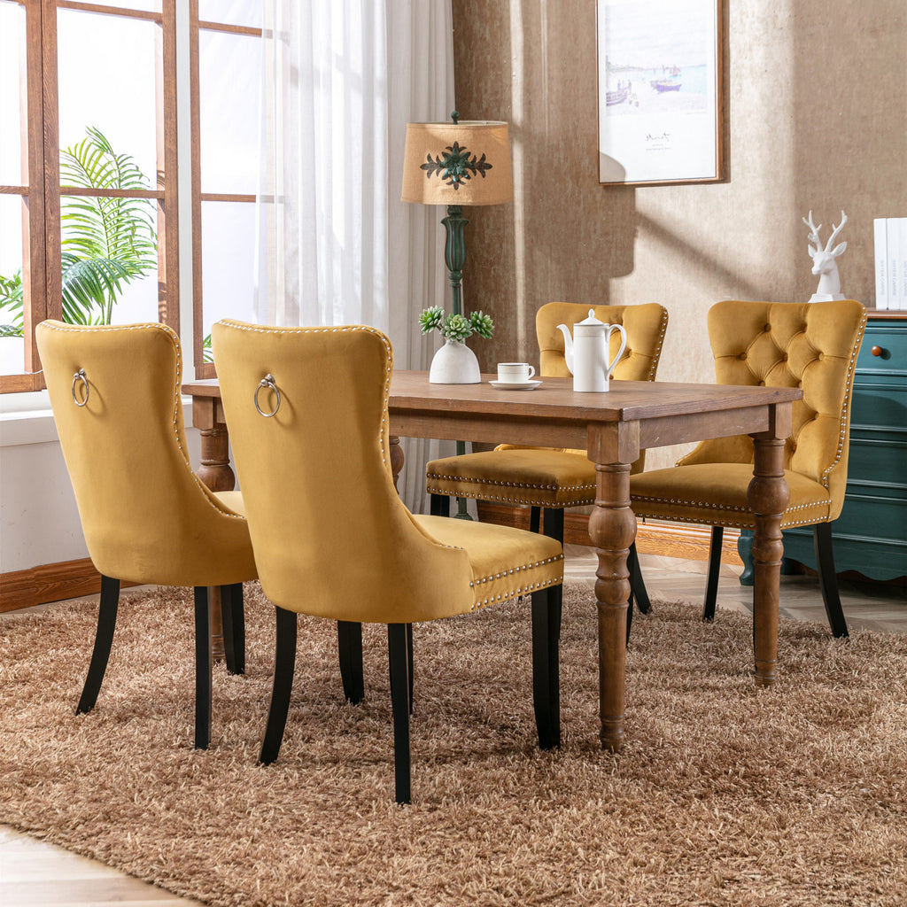 Nikki Collection Modern, High-end Tufted Solid Wood Contemporary Velvet Upholstered Dining Chair with Wood Legs Nailhead Trim 2-Pcs Set,Gloden, SW2001GL - Grand Goldman Shop
