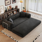 78.8' Compression Sofa,Convertible Floor Sofa Bed-with Pillow Back Support Armrest,Comfy Futon Couch Sleeper Bed,Loveseats Boneless Modular Sectional Sofa,Corduroy fabric,for Living Room,Bedroom,Black - Grand Goldman Shop