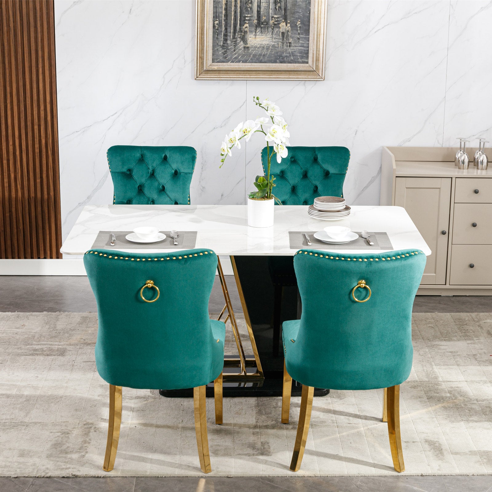 A&A Furniture,Nikki Collection Modern, High-end Tufted Solid Wood Contemporary Velvet Upholstered Dining Chair with Golden Stainless Steel Plating Legs,Nailhead Trim,Set of 2，Black and Gold, SW1601GN - Grand Goldman Shop